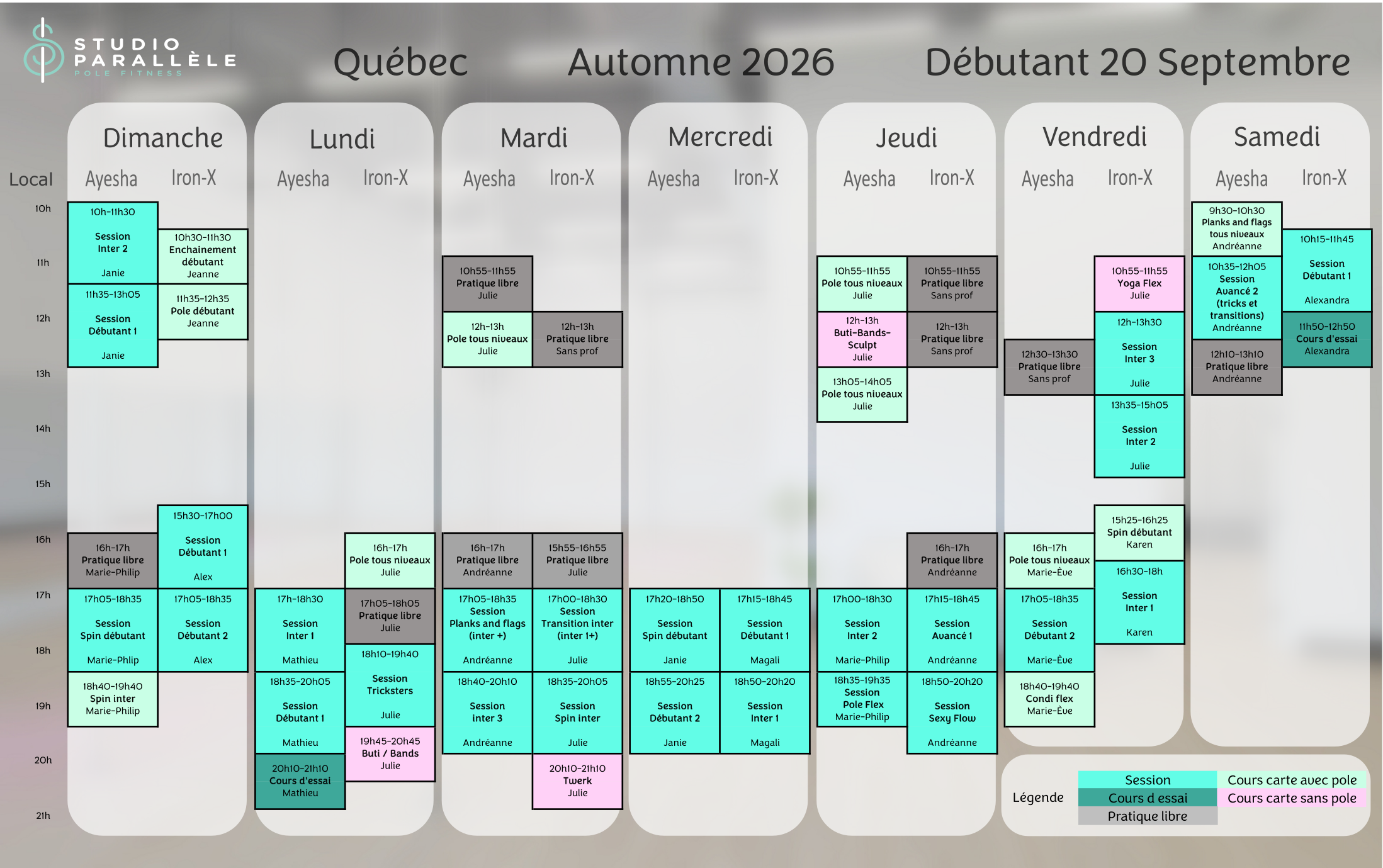 Horaire Automne 2026 - Québec